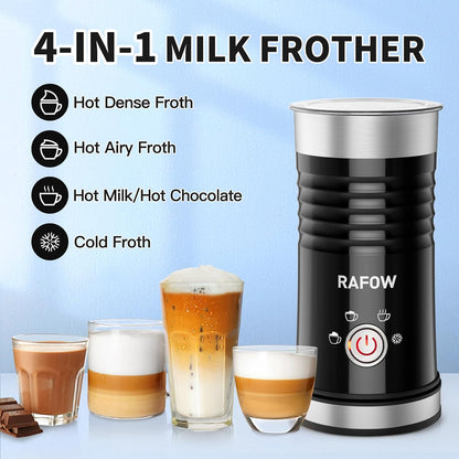 4 in 1 Electric Milk Frother: 10oz/350 mL Large Capacity Electric Milk Steamer for Hot and Cold Milk Froth - Automatic Milk Frother & Warmer for Latte, Cappuccinos, Macchiato, Hot Chocolate