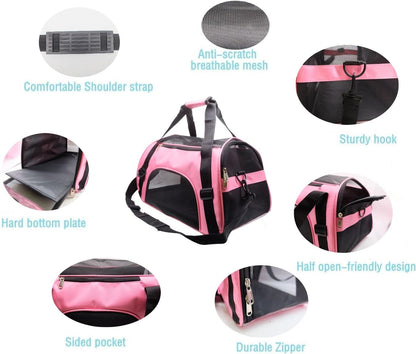 ZaneSun Cat Carrier,Soft-Sided Pet Travel Carrier for Cats,Dogs Puppy Comfort Portable Foldable Pet Bag Airline Approved (Small Rosered)