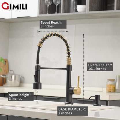 GIMILI Touchless Spring Kitchen Faucet with Pull Down Sprayer, Single Handle Motion Sensor Activated Hands-Free Kitchen Sink Faucet, Single Hole Smart Kitchen Faucet, Solid Brass, Matte Black