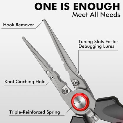 TRUSCEND Lockable Handy Fishing Pliers with Innovative Ergonomic Handle, Saltwater Corrosion Resistant Teflon Coated Fishing Tool, Multi-Function Fishing Gear with Mo-V Cutter, Amazing Fishing Gift