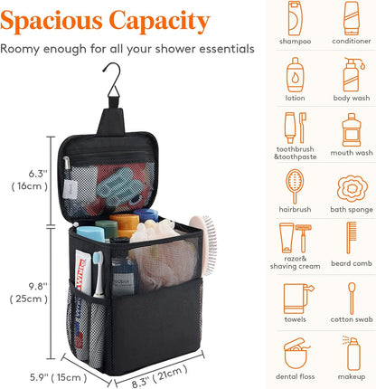 Lifewit Shower Bag Mesh Shower Caddy Portable College Dorm Room Essentials Tote Bag for Bathroom, Gym, Travel, Camping Quick Dry Hanging Shower Organizer Basket Toiletry Bag, Medium, Black