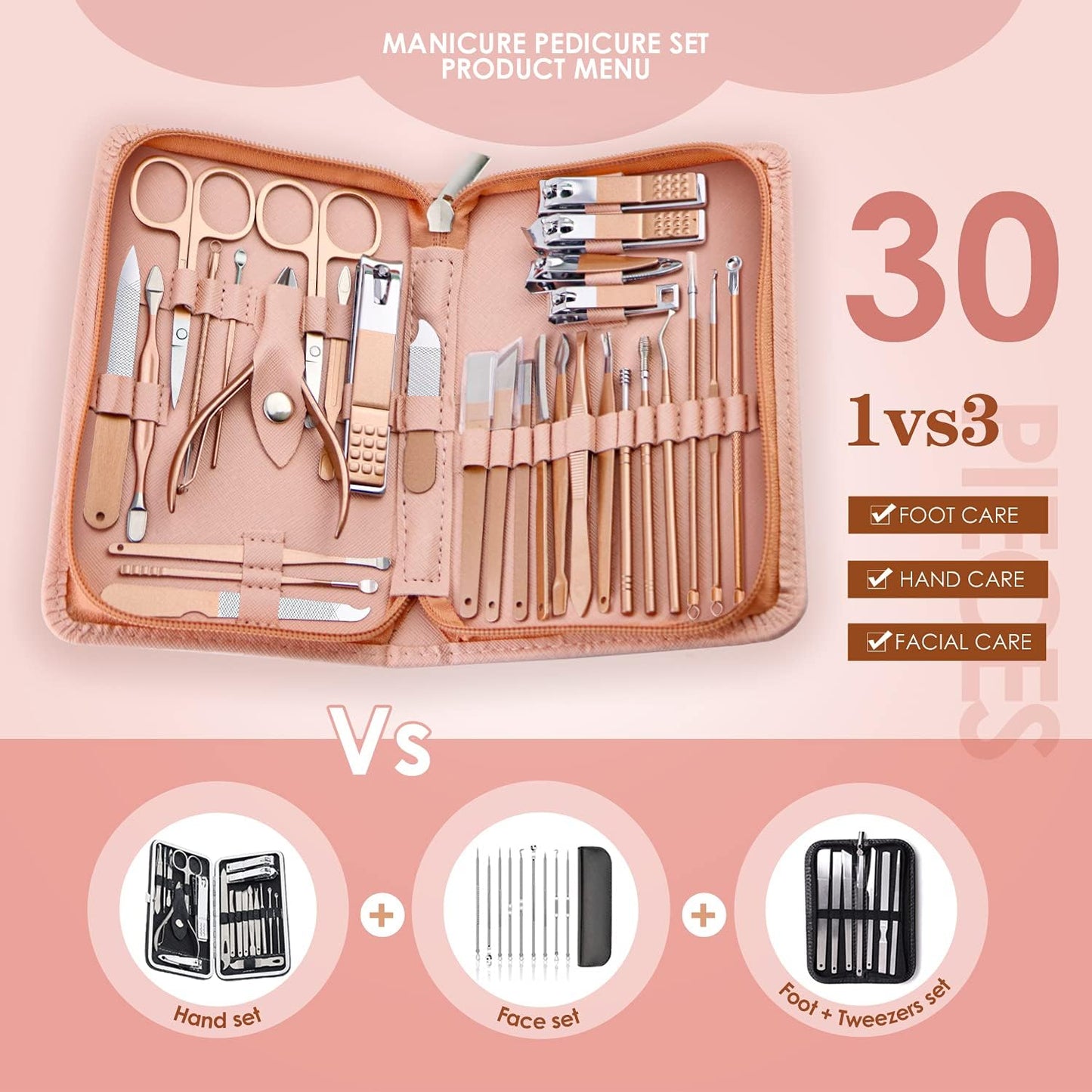 WOAMA Manicure Set 30 in 1 Nail Clipper Set Nail Kit for Women Men Stainless Steel Manicure Kit Professional with Travel Case
