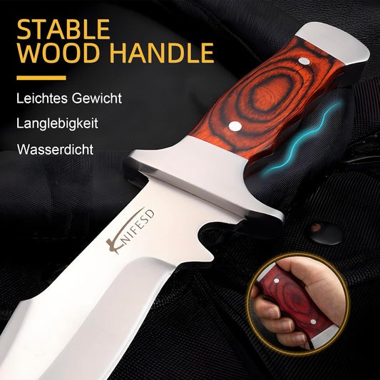 Omesio Fixed Blade Knives with Sheath Hunting Knife Bushcraft Knives Skinning Knife Deer Hunting Knives, Full Tang Big Camping Outdoor (B-Red) - PuriLite