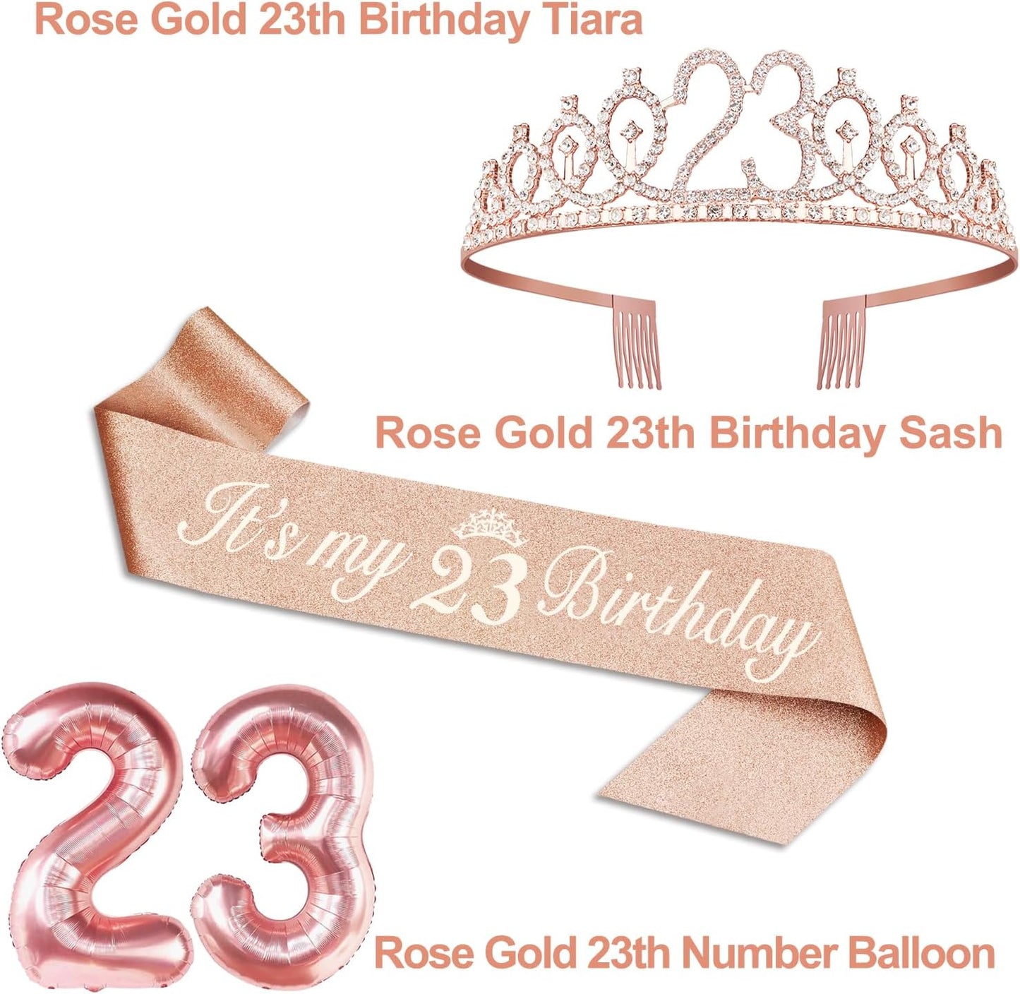 65th Birthday Decorations for Women, Including 65th Birthday Sash and Crown, Cake Topper and Candles, Number Balloons Rose Gold, 65 Year Old Gifts for Women