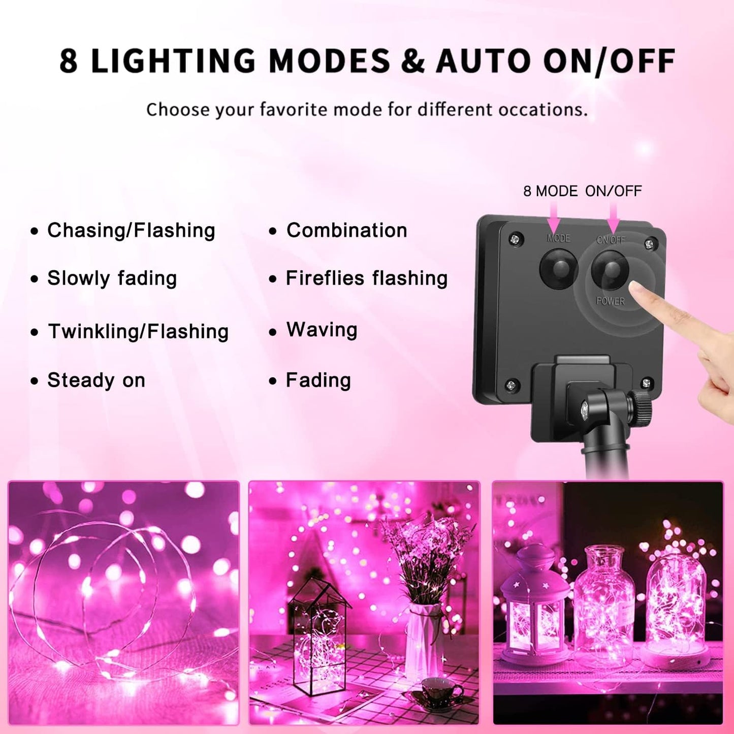 Solar Halloween Decoration Lights, JMEXSUSS 2 Pack 33FT 100 LED Orange and Purple Halloween String Lights, Halloween Lights with 8 Modes for Halloween Tree Yard Outdoor Spooky Party Garden Decorations