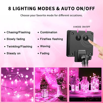Solar Halloween Decoration Lights, JMEXSUSS 2 Pack 33FT 100 LED Orange and Purple Halloween String Lights, Halloween Lights with 8 Modes for Halloween Tree Yard Outdoor Spooky Party Garden Decorations