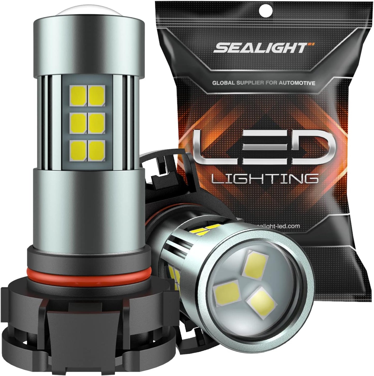 SEALIGHT H11/H8/H16 LED Fog Light Bulbs, 6000K Xenon White, 27 SMD Chips, 360-degree Illumination, Non-polarity