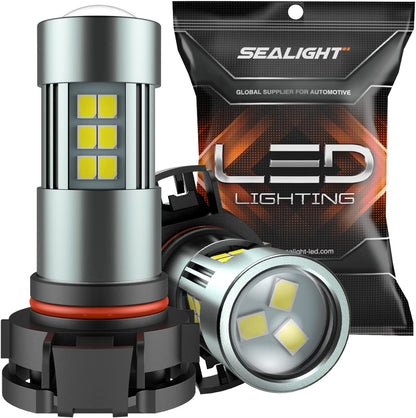 SEALIGHT H11/H8/H16 LED Fog Light Bulbs, 6000K Xenon White, 27 SMD Chips, 360-degree Illumination, Non-polarity