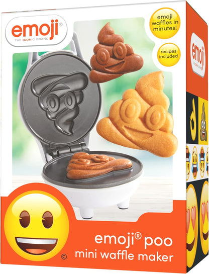 Emoji Poop Mini Waffle Maker- Breakfast Fun for Kids w Cute Smiley Face Design, 4" Waffler Iron Makes Poo Shaped Pan Cakes or Waffles, Electric Nonstick Appliance w Recipes, Funny Gag Gift for Him Her
