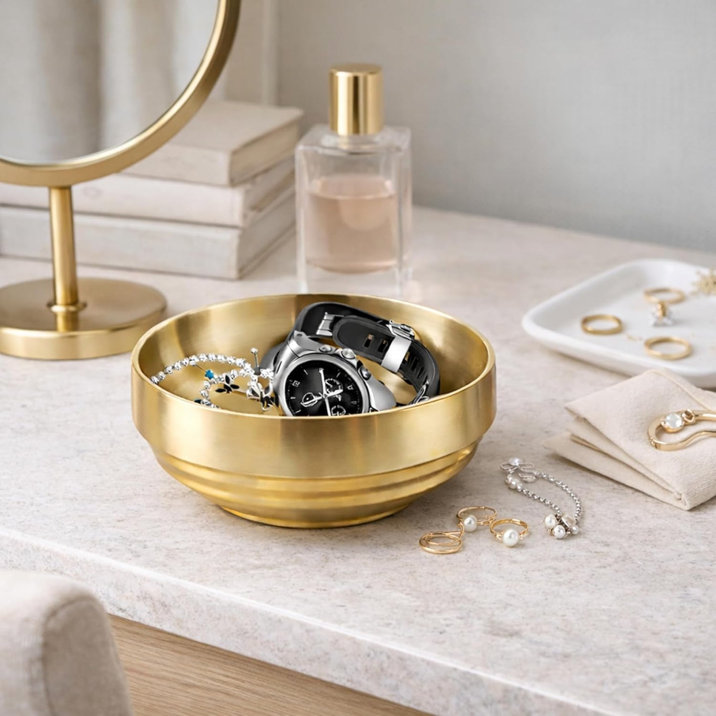 Gold Decorative Bowl | Stainless Steel Flower Bowl | Metal Key Bowl | Modern Candy Dish | Entryway Accent Bowl