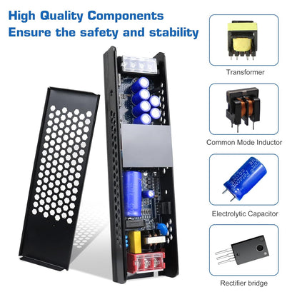 LED Driver 24V 150W 6.5A Slim LED Power Supply, AC 100-250V to 24V DC Adapter, Constant Voltage Transformer for LED Strip Lights, Bulbs, Garden Light, Cabinet Lights