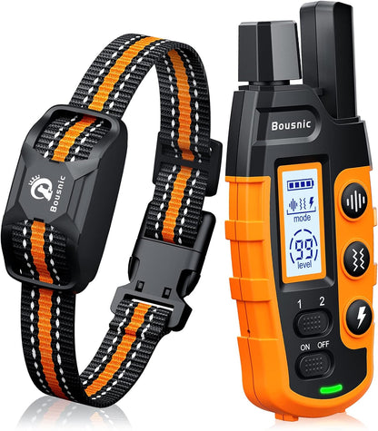 Bousnic Dog Shock Collar - 3300Ft Dog Training Collar with Remote for 5-120lbs Small Medium Large Dogs Rechargeable Waterproof e Collar with Beep (1-8), Vibration(1-16), Safe Shock(1-99) Modes (Blue)