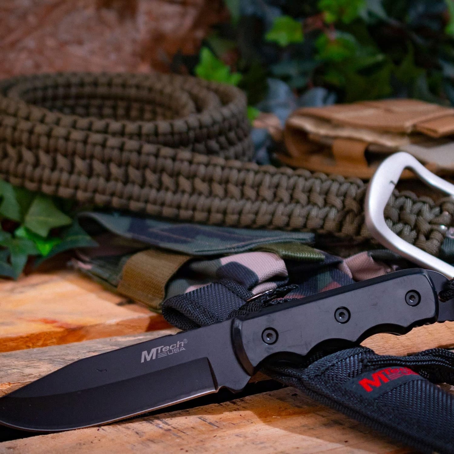 MTech USA MT-20-35 Series Fixed Blade Knife, Black Drop Point Blade, Plastic Handle, 8-Inch Overall
