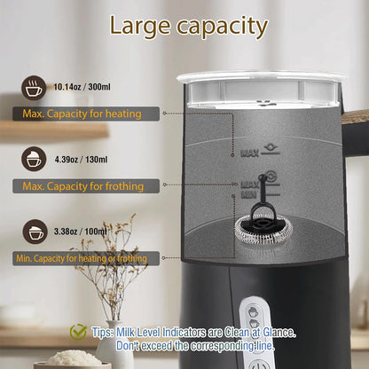 Electric Milk Frother and Steamer, 4-in-1 Milk Steamer with Wood Elements Design, Automatic Hot & Cold Foam Maker for Latte, Cappuccinos, Macchiato, Milk Warmer (Black)