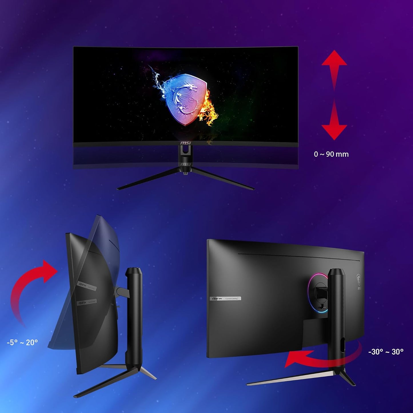 MSI Optix MAG342CQR 1500R Curvature 21:9 Aspect Ratio Narrow Bezel 1ms 3440x1440(UWQHD) 144Hz Refresh Rate Tilt/Swivel/Height/Pivot Adjustment 34" AMD Freesync Gaming Curved Monitor, Black, Pack of 1