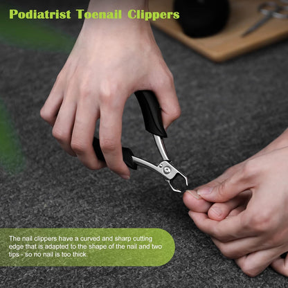 FVION Toenail Clippers for Ingrown Toenail Prevention, Straight Blade Podiatrist Nail Clippers for Thick Nails, Ergonomic Finger Nail Clippers for Adults, Seniors, Men and Women (Black)