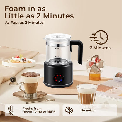 JXXM 6-IN-1 Milk Frother 600 Watts, 22 oz Split Stainless Steel, Hot and Cold Milk Frother for Latte, Macchiato, Cappuccino and Hot Chocolate, Black