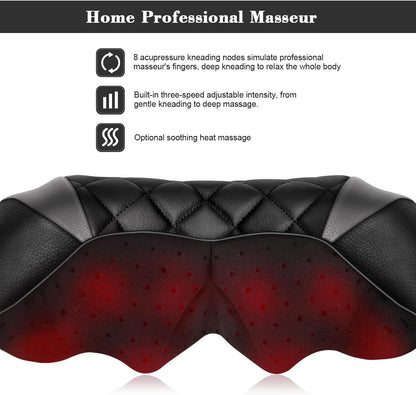 Neck Massager with Heat, Shiatsu Back Neck and Shoulder Massager - Gifts for Women/men/Mom/Dad - Electric Deeper Tissue 4D Kneading Massage, Use at Home, Office, Car