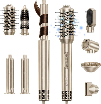 DORISILK 8 in 1 Hair Styler & Blow Dryer Brush Hair Dryer 110,000 RPM High-Speed, Ionic Hot Brush Styler Auto Wrap Curlers, Frizz-free for Fast Drying Straightening Curling Volumizing, Champagne Gold
