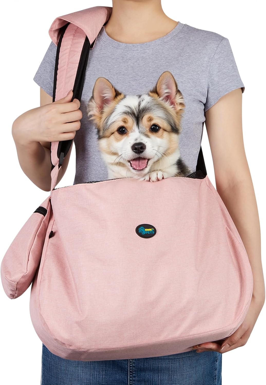 Ownpets Pet Dog Sling Carrier Bag Adjustable Padded Strap Dog Hand Free Safe Mesh Pet Carrier for Small Medium Dog Cat, Fit 10lbs up to 20 Pounds