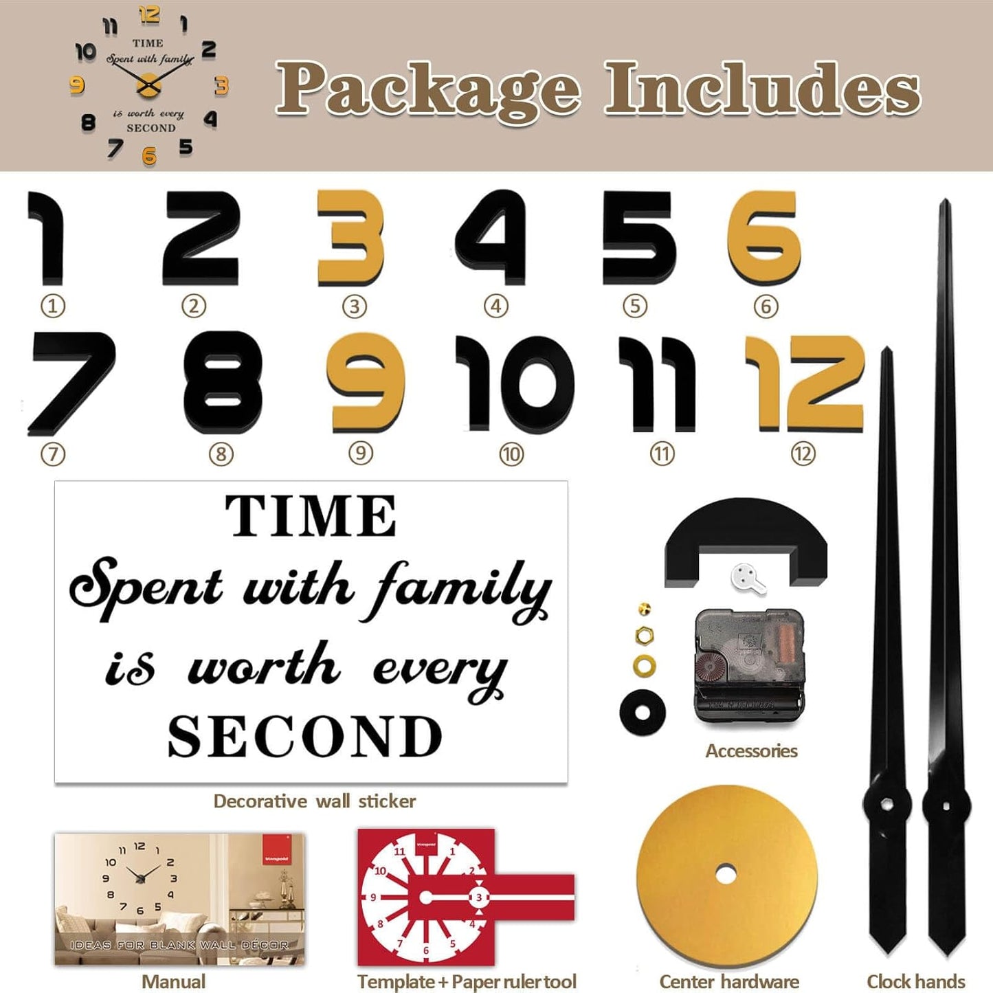 Vangold Modern 3D Acrylic Mirror Metal Luxury Frameless Large Wall Stickers Clocks Style Watches Hours DIY Room Decor Home Decorations