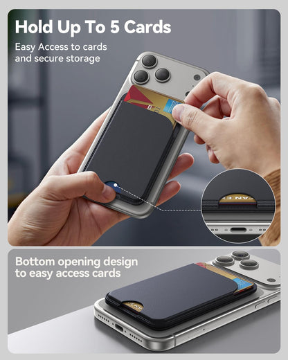 TWZKG for MagSafe Wallet, 5 Card Holder with Stand, Magnetic Phone Wallet Stand for iPhone 17/16/15/14/13/12 Pro Max Air Plus Series, RFID Blocking Vegan Leather，Black