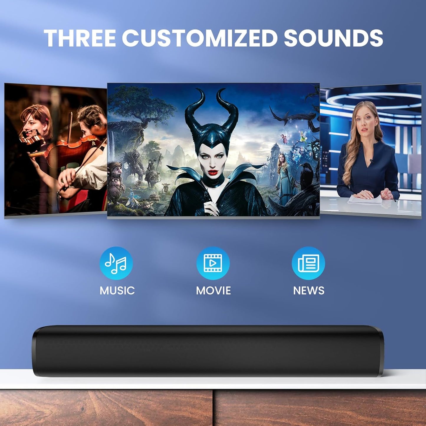 MZEIBO 50W Mini TV Sound Bar, Bluetooth Sound Bar with ARC/Optical/AUX, Compact Surround Sound System for Smart TVs, PCs, Projectors & Gaming