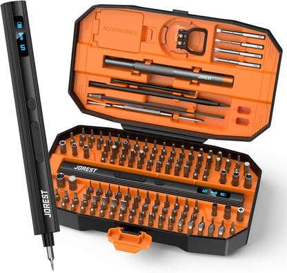 JOREST 155-in-1 Mini Electric Screwdriver Set – Cordless Precision Power Screwdriver with 5 Torque Levels (0.15–0.75 N·m), LED Light, Rechargeable Repair Tool Kit - PuriLite