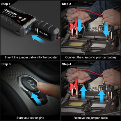NEXPOW Car Jump Starter,Car Battery Jump Starter Pack 1500A Peak Q10S for Up to 7.0L Gas and 5.5L Diesel Engine12V Auto Battery Booster,Jumper Cables,Portable Lithium Jump Box with LED Light/USB QC3.0
