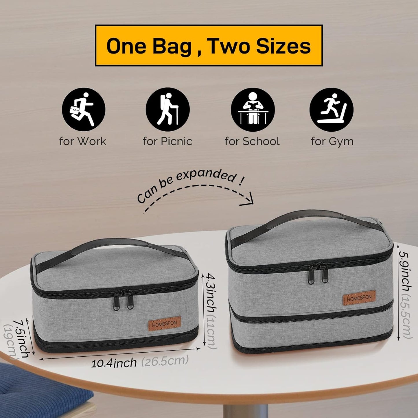 HOMESPON Expandable Lunch Bag for Men Women Insulated Lunch Box Holder with Handle for Picnics Work Travel (Blue)