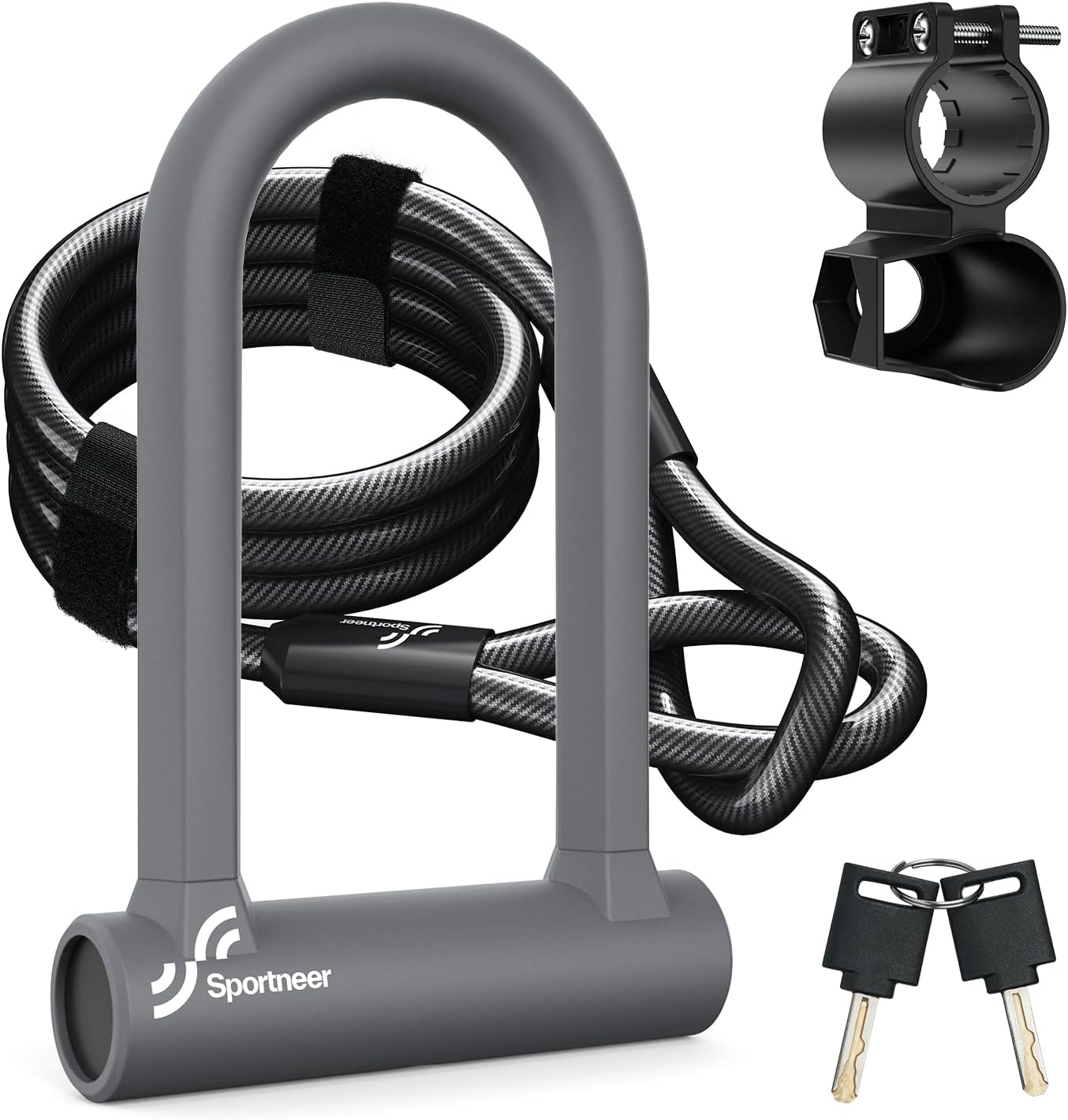 Sportneer Bike Lock: 17mm Heavy Duty Bike U Lock - High-Security Anti-Theft with 12mm x1.5m Steel Cable, 8''x5'' Compact Design, Includes Mounting Bracket for Mountain/Road/Folding/Electric Bikes