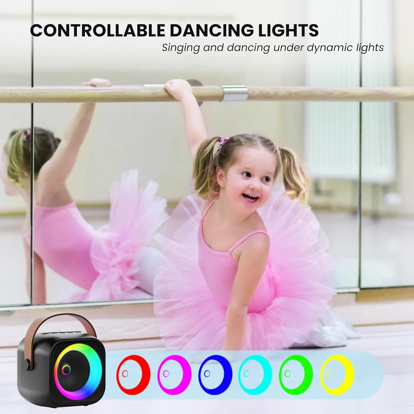 Mini Karaoke Machine for Kids Adults：Portable Bluetooth Karaoke Speaker with 2 Wireless Microphones and Lights for Home Party, Christmas Birthday Gifts for 4-12+ Years Old Girls Boys(Yellow)