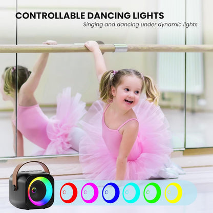 Mini Karaoke Machine for Kids Adults：Portable Bluetooth Karaoke Speaker with 2 Wireless Microphones and Lights for Home Party, Christmas Birthday Gifts for 4-12+ Years Old Girls Boys(Yellow)