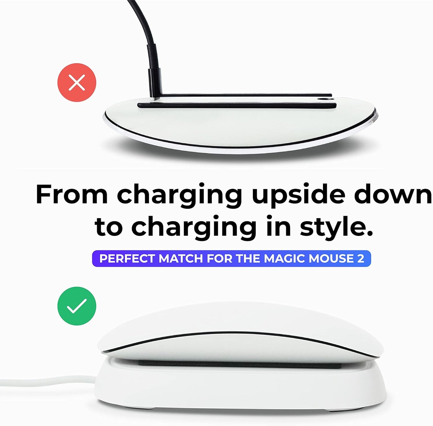 Ascrono - Charging Station Compatible with Apple Magic Mouse 2 - Black - Perfect Accessories | Usable As Charging Dock, Stand & Charger | Includes 5ft (1.5m) USB-A Cable | Lightning Connector