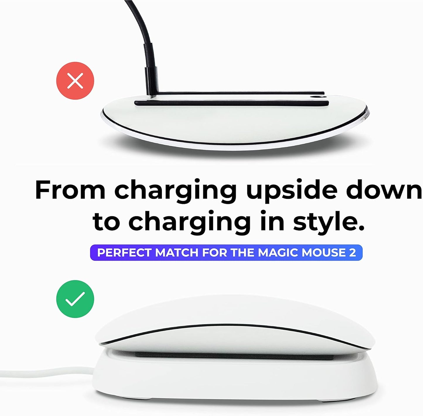 Ascrono - Charging Station Compatible with Apple Magic Mouse 2 - White - Perfect Accessories | Usable As Charging Dock, Stand & Charger | Includes 5ft (1.5m) USB-A Cable | Lightning Connector