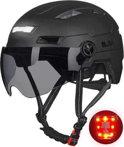 ILM Adult Bike Helmet with USB Rechargeable LED Front and Back Light Mountain&Road Bicycle Helmets for Men Women Removable Goggle Cycling Helmet for Commuter Urban Scooter