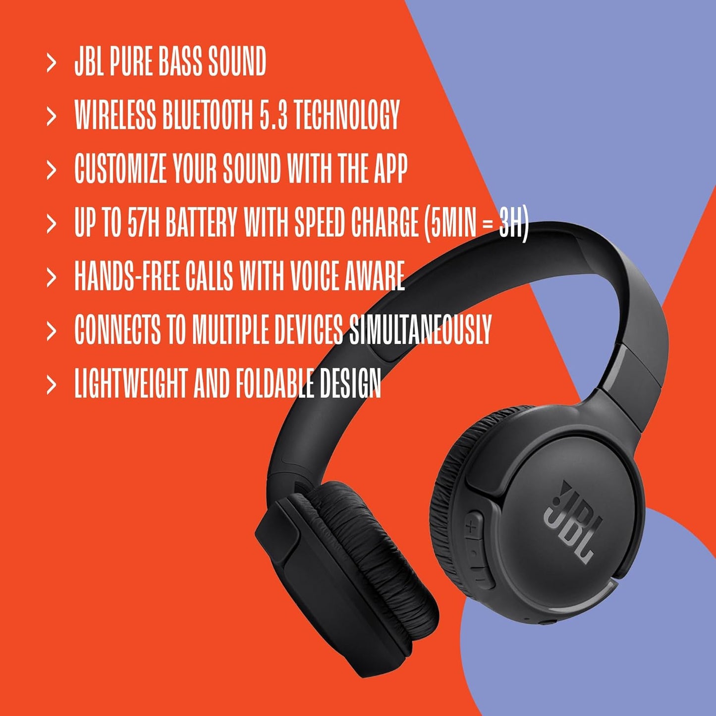 JBL Tune 510BT Wireless On-Ear Bluetooth Headphones - Black