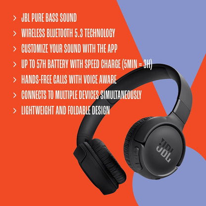 JBL Tune 510BT Wireless On-Ear Bluetooth Headphones - Black