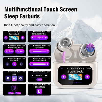 VEKJ Sleep Earbuds, Bluetooth 5.4 Mini Wireless Ear Euds with Multifunctional Touch Screen, 48H Bass Stereo Headphones with Sleep Mode/5 EQ Modes/ENC Noise Cancelling, IPX7 Earphones for iOS Android