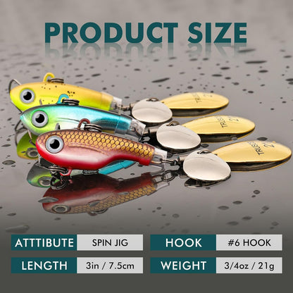 TRUSCEND Fishing Spinners with Unique Double Spoons, Nano-Plated Rooster Tail Fishing Lures with Copper Body & Blade, Great Action Blade Bait for Bass Trout Walleye, Freshwater Ice Fishing Jigs