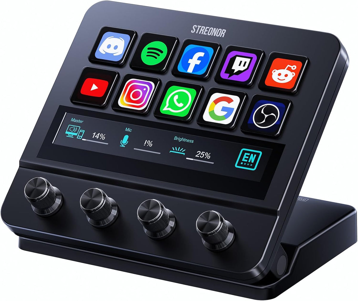 STREONOR S10 Pro Stream Controller,LCD Control Deck, Black - Mac 10-Key Programmable Macro Pad Deck with Touchscreen, 4 Rotary Knobs, for Streaming, Editing, Productivity, Win & Mac Only