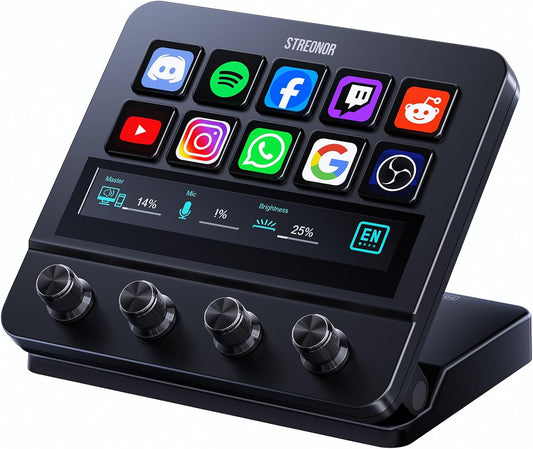 STREONOR S10 Pro Stream Controller,LCD Control Deck, Black - Mac 10-Key Programmable Macro Pad Deck with Touchscreen, 4 Rotary Knobs, for Streaming, Editing, Productivity, Win & Mac Only