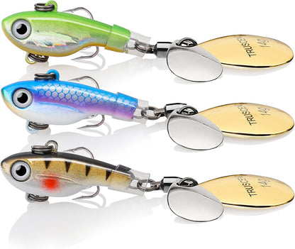 TRUSCEND Fishing Spinners with Unique Double Spoons, Nano-Plated Rooster Tail Fishing Lures with Copper Body & Blade, Great Action Blade Bait for Bass Trout Walleye, Freshwater Ice Fishing Jigs