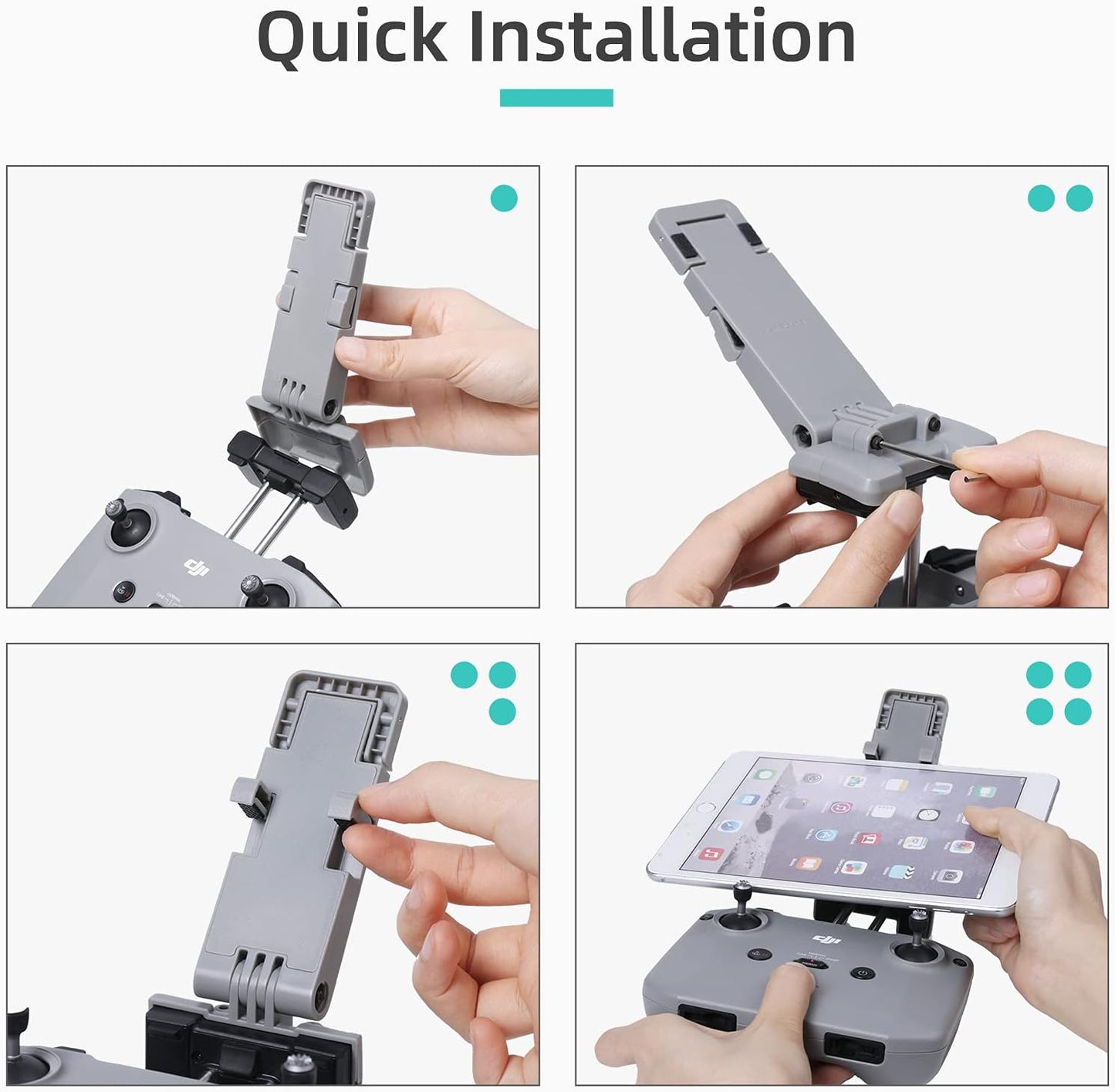 No Disassembly Tablet Holder for DJI Mini 5/4/ 3 Pro/Flip/Neo/Mini 4K/ 2 SE/Air 3, 7-12 Inch Foldable iPad Mount Holder Pack of Lanyard and 2 Cables, Fits DJI RC-N1/RC-N2/RC-N3 Accessories