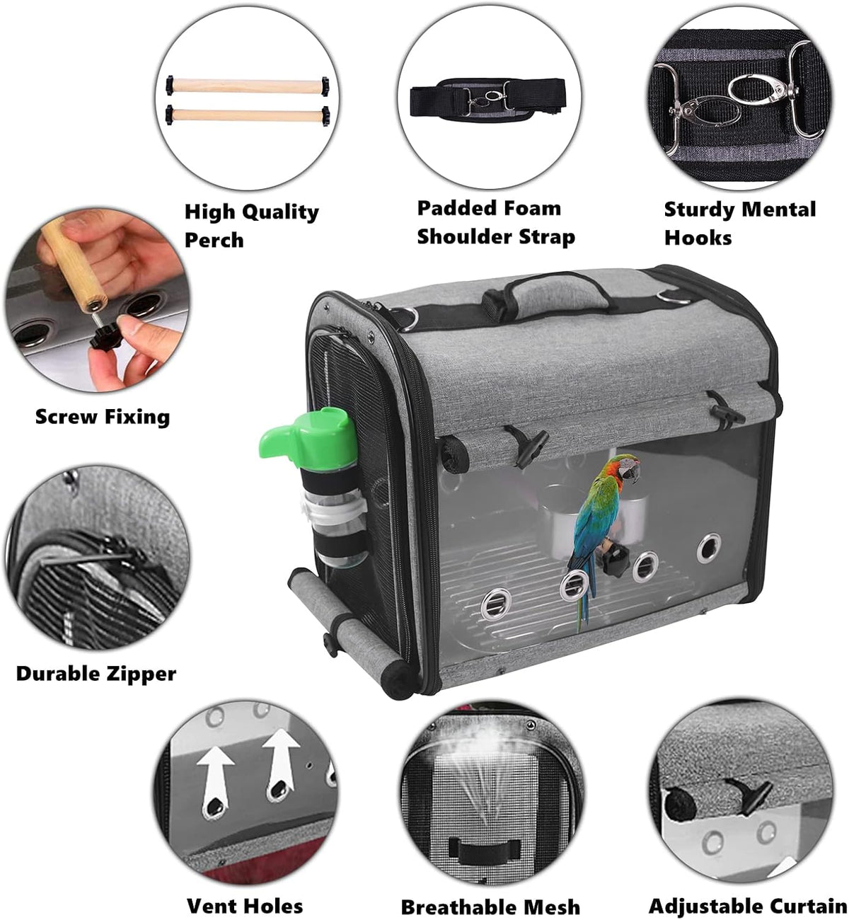 Bird Carrier Bag With Stand - Lightweight Backpack for Parrot, Portable Travel Cage, Pet Transparent Breathable Carrier
