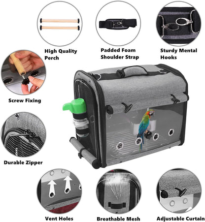Bird Carrier Bag With Stand - Lightweight Backpack for Parrot, Portable Travel Cage, Pet Transparent Breathable Carrier