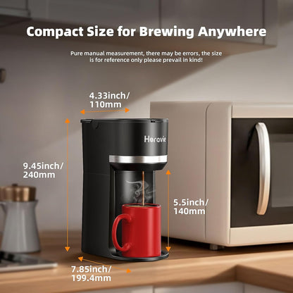 Single Serve Coffee Maker Machine for K-Cup and Ground Coffee, 6 to 12 oz. Brew Sizes, Fast Brew Single Cup Coffee Machine with Descaling Reminder and Water Window, Perfect for Small Spaces, Black
