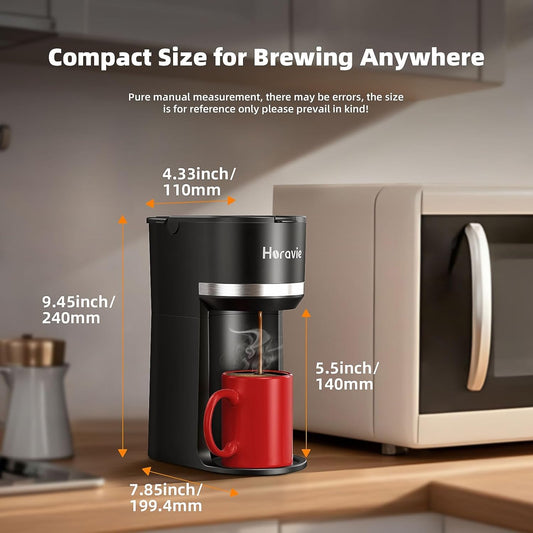Single Serve Coffee Maker Machine for K-Cup and Ground Coffee, 6 to 12 oz. Brew Sizes, Fast Brew Single Cup Coffee Machine with Descaling Reminder and Water Window, Perfect for Small Spaces, Black