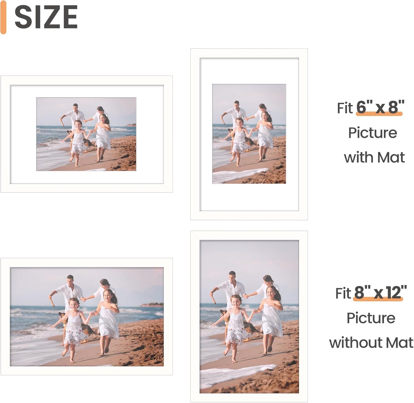 upsimples 11x14 Picture Frame, Display Pictures 8x10 with Mat or 11x14 Without Mat, Wall Hanging Photo Frames, Black