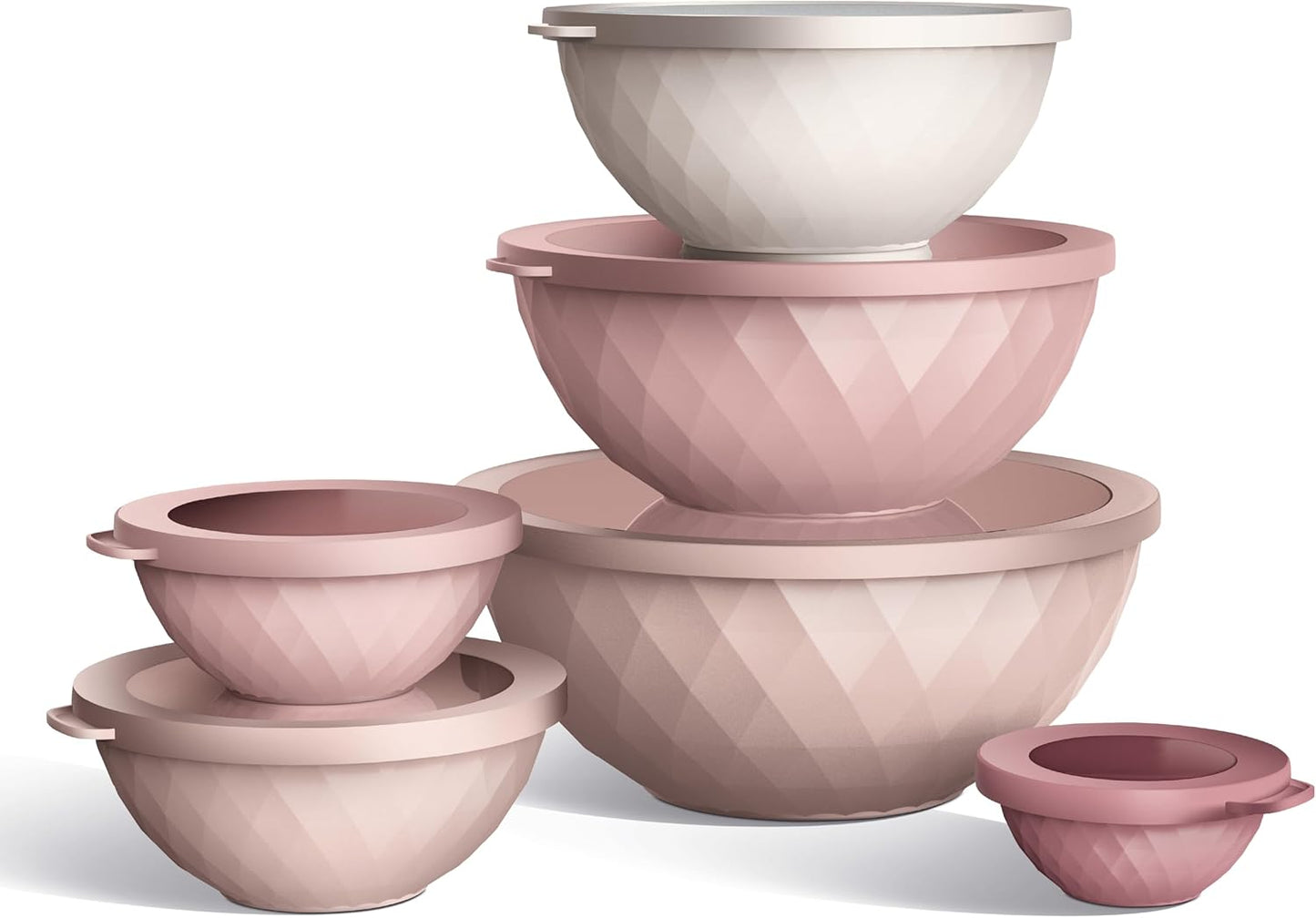 COOK WITH COLOR Mixing Bowls with TPR Lids - 12 Piece Plastic Nesting Bowls Set Includes 6 Prep Bowls and 6 Lids, Microwave Safe Mixing Bowl Set (Mint)